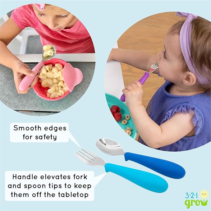 Eat with Me Spoon and Fork Set – Toddler Utensils with Easy-Grip Silicone Handles – Kid-Sized & Safe Stainless Silverware – Promotes Independent Eating – Dishwasher Safe (Midnight)