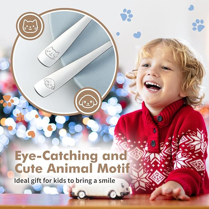 DRKIO Stainless Steel Toddler Utensils Set - 12 Pieces Kids Silverware Set Children Safe Food Grade Small Forks and Spoons Dishwasher Safe Mirror Polished