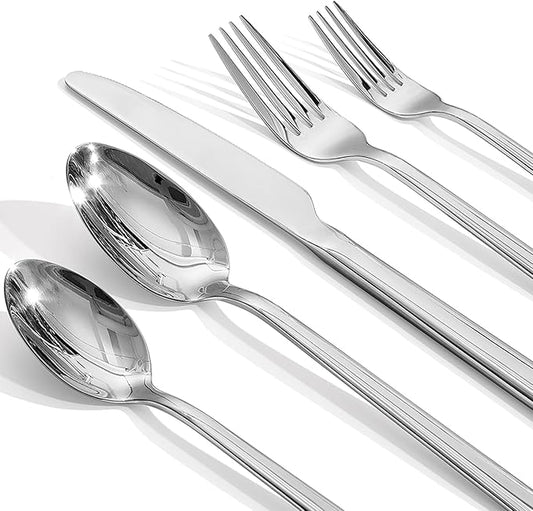KINGSTONE Forged 20-Piece Silverware Set, 18/10 Stainless Steel Flatware Utensils Set for 4, Mirror Finish,Dishwasher Safe (Silver)