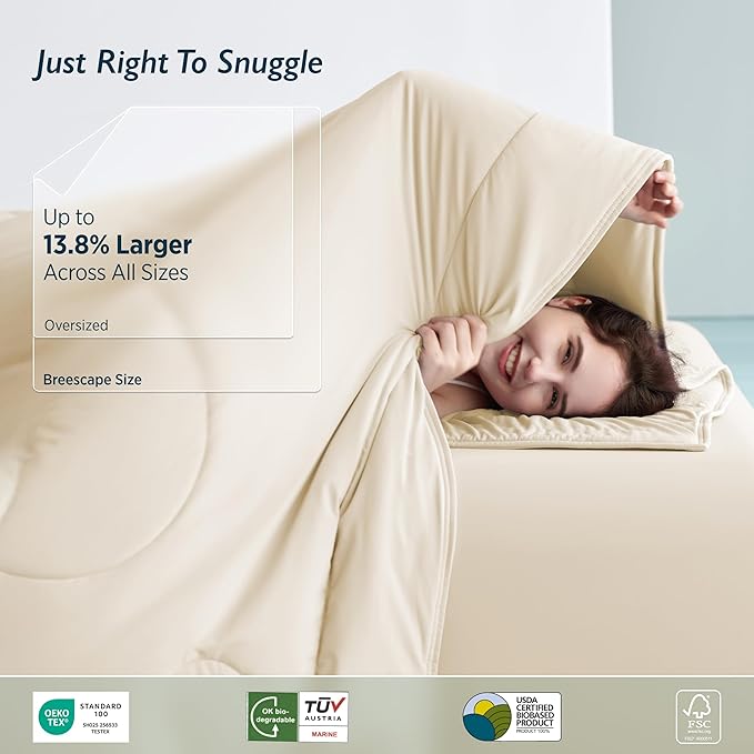 Breescape Cooling Comforter King Size - BlendTek™ Q-Max>0.46 Tech, Breathable Blanket for Hot Sleepers & Night Sweats Relief, Premium Lightweight Summer Bedding, 106x96 Inches, Ivory