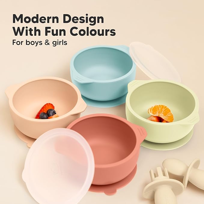 KeaBabies 2-Pack Baby Bowls with Suctions, Lids - Silicone Toddler Suction Bowls for Baby Boy, Girl, Kids, Food Grade Silicone, BPA-Free, Dishwasher Safe, Toddler Eating Essentials (Pastel Sky)