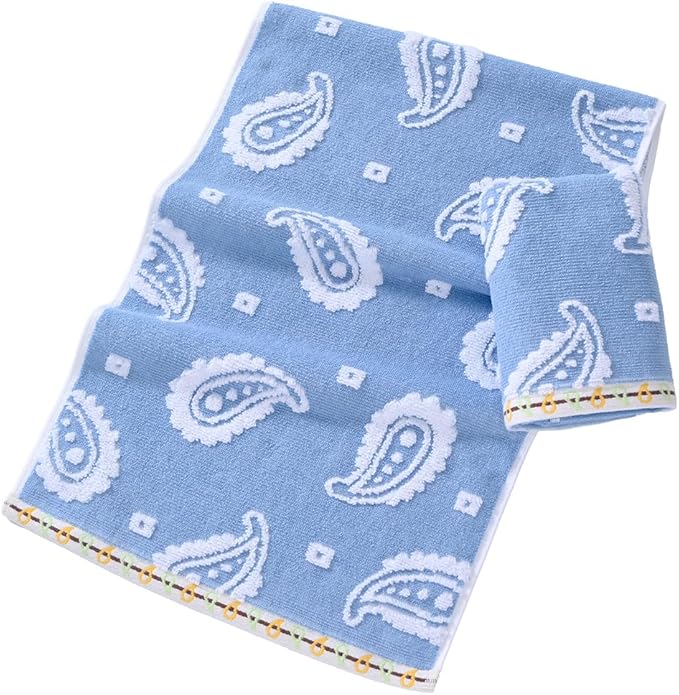 sense gnosis Blue Paisley Pattren Jacquard Hand Towels 100% Cotton Super Soft Absorbent White Terry Double-Sided Hand Towels for Bathroom Decorative Hotel Shower 13" x 29, 2 Pack