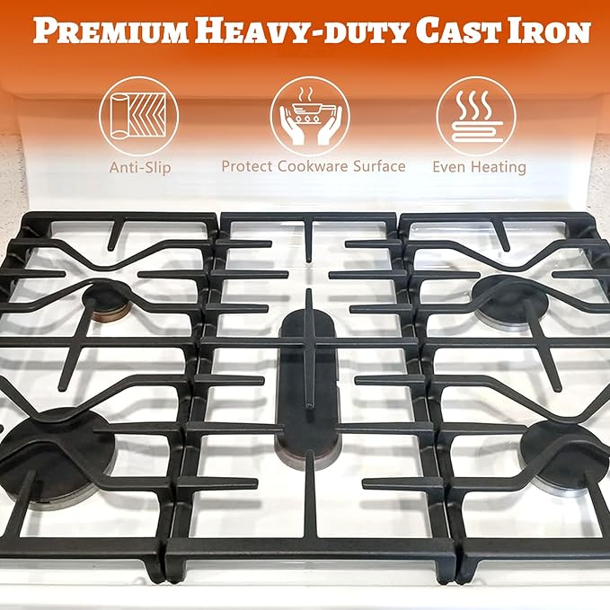 Stove Grates for GE Gas Stove Burner Grate Range Oven Rack WB31X27150 WB31X27151 Replacement Parts Cast Iron Flat Plate General Electric Cooktop 3 Pack