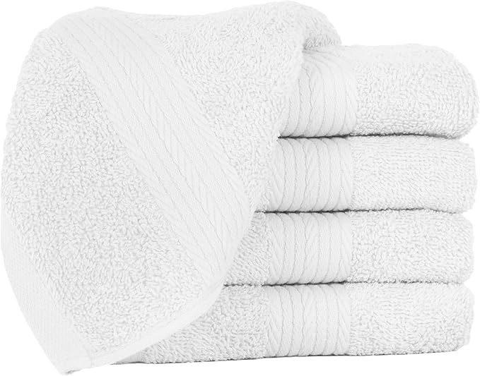 Ample Decor Washcloths Pack of 5 12 X 12 Inch, 600 GSM 100% Cotton Soft Absorbent, Premium Quality Durable Ideal for Bathroom, Pool, Hotel, Spa - Christmas White