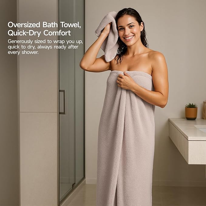 REDKISS Bath Towels Set of 6 - Oversized Bath Sheets (70 x35 in), 670GSM Ultra Soft & Highly Absorbent, Quick Dry Beige Towel Sets for Bathroom, Spa, Hotel, Gym