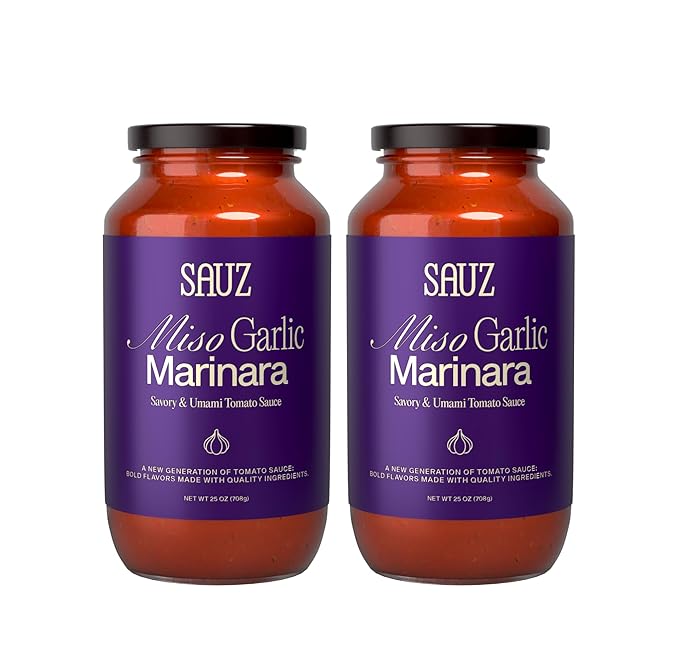 Sauz | Miso Garlic Marinara Sauce (2 Jars) Umami-Rich & Savory - Gluten-Free, Non-GMO, and 100% Delicious - Crafted in Small Batches with Clean Ingredients