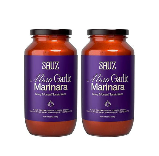 Sauz | Miso Garlic Marinara Sauce (2 Jars) Umami-Rich & Savory - Gluten-Free, Non-GMO, and 100% Delicious - Crafted in Small Batches with Clean Ingredients