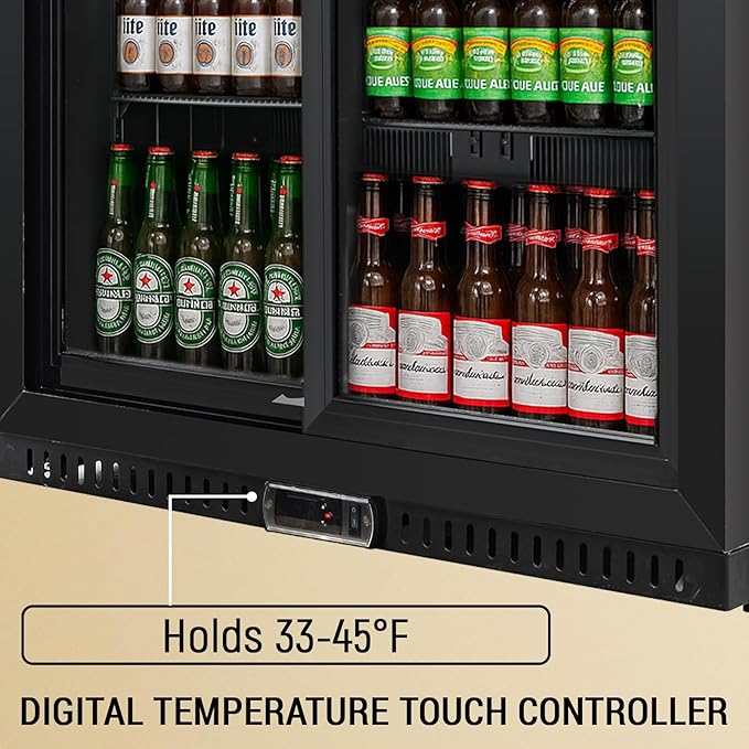 Commercial Back Bar Cooler with 2 Glass Sliding Doors, 7.4 cu.ft Under Counter Beverage Refrigerator, LED Lighting - ETL Beer and Wine Cooler for Bar, Restaurant, Garage, Office, Home