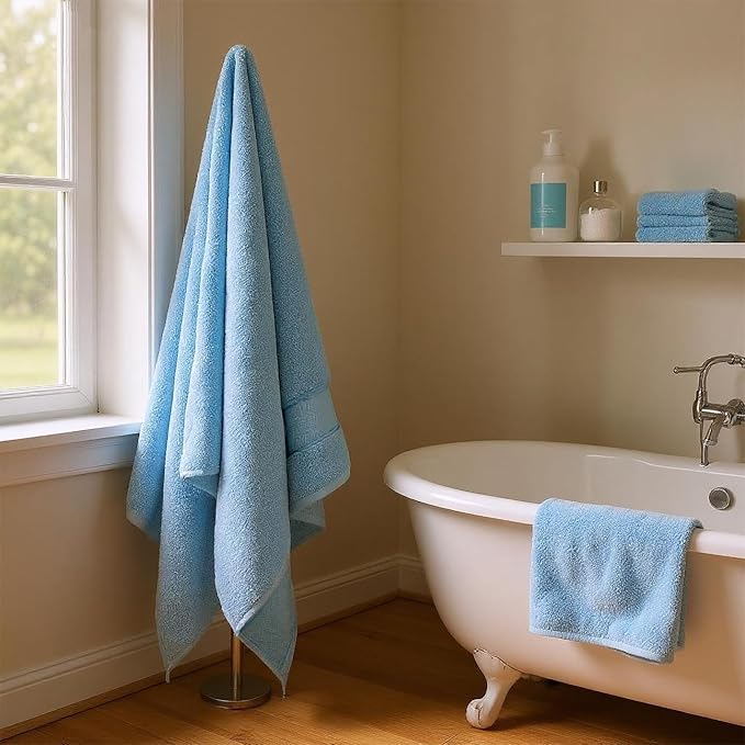 COZYART Light Blue Bath Towels Set 6 Piece, 2 Bath Towels 2 Hand Towels 2 Washcloths, Luxury 100% Turkish Cotton 650GSM Hotel Quality, Soft, Absorbent, Towel Sets for Bathroom