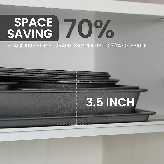 LISI 7 Piece Baking Pans Set Non Stick, Heavy-Duty Carbon Steel Oven Pan Set Include Muffin Pan, Loaf Pan, Cake Pan & Roasting Pan, PFA Free Non Toxic Make a Great Gift for Family