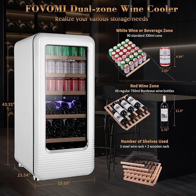 Wine Fridge,91-bottle Wine Cooler Refrigerators Dual Zone Large Wine Beverage Freestanding Cellar,Holds 91bottles (White)