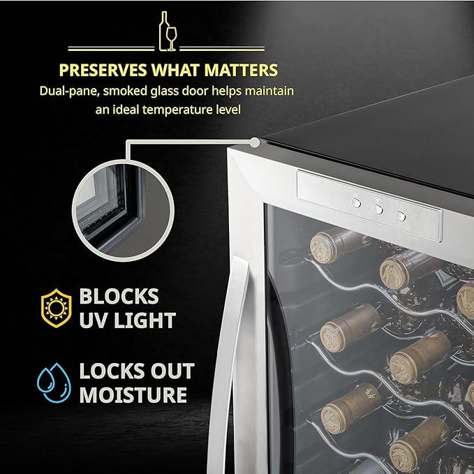 SCHMÉCKÉ 18 Bottle Compressor Wine Cooler Refrigerator w/Lock - Large Freestanding Wine Cellar For Red, White, Champagne or Sparkling Wine - 41f-64f Digital Temperature Control Fridge Stainless Steel