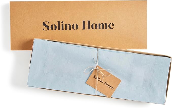 Solino Home Linen Placemats Set of 4 - Ice Water Placemats 14 x 19 Inch - 100% Pure Linen Table Place Mats for Holiday, New Year - Fete