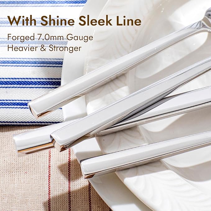 KINGSTONE Silverware Set, 60-Piece Flatware Cutlery Set Premium Stainless Steel, Service for 12, for Kitchen, Home, Wedding, Party, Mirror Polished and Dishwasher Safe