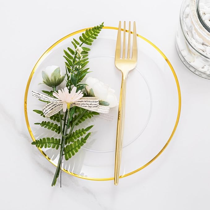 LIYH 360 Pcs Gold Christmas Plastic Silverware - Elegant Gold Silverware Disposable Christmas Utensils Set for Weddings, Parties & Events - Includes Forks, Spoons, Knives, Cutlery Tableware