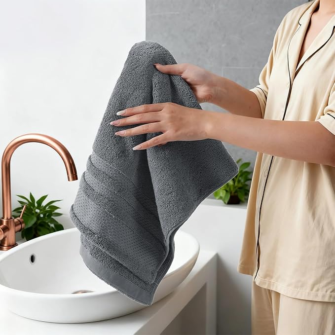 REDKISS Luxury Washcloths for Showering, 13x13 inch, 100% Cotton Premium Wash Cloths Set of 6, Super Soft and Highly Absorbent Face Towels for Bathroom, Spa, Gym and Hotel, Blue Gray