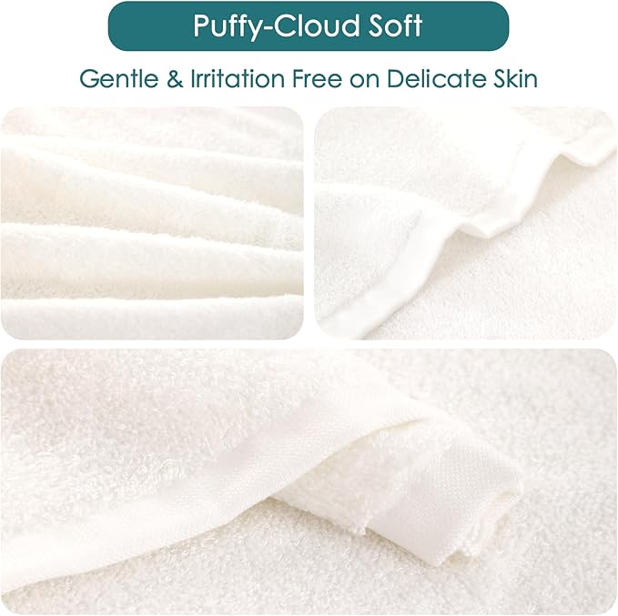JEFFSUN Face Towels 6 Pack, 13x13 inch Extra Large White Wash Cloths on Sensitive Skin, Super Soft and Skin Friendly Bath Washcloths for Face and Body, Easy to Clean Quick Dry Facial Cleansing Cloths