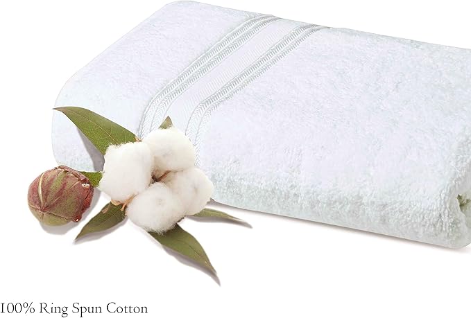 Large Bath Towels Set of 4 – 27x54 Inches – 100% Cotton – Quick Dry & Highly Absorbent – Durable for Bathroom, Spa & Hotel Use – White