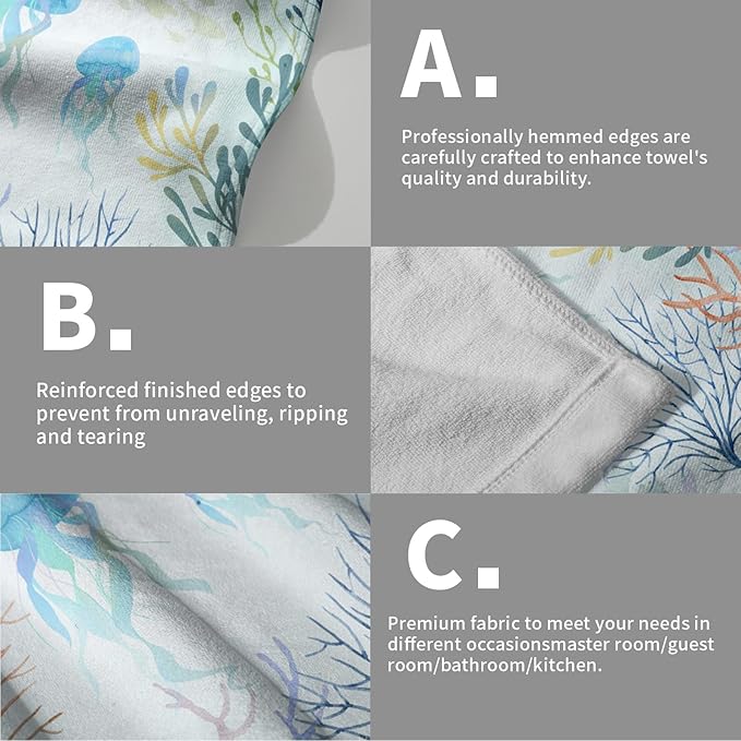 Imiss Nautical Coastal Starfish Bathroom Towels 14.4 x 28.3 Inch Ocean Themed Seashell Coral Decorative Soft Small Bath Fingertip Towels Set of 2 for Home Kitchen Hotel Decor