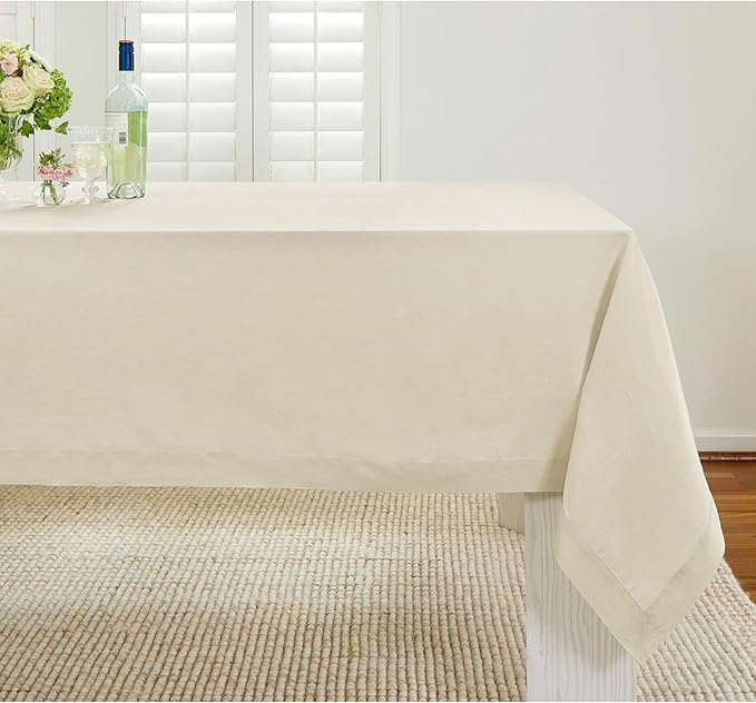 Solino Home Linen Tablecloth 52 x 52 Inch - 100% Pure Linen Birch Square Tablecloth - Fete, Machine Washable Table Throw