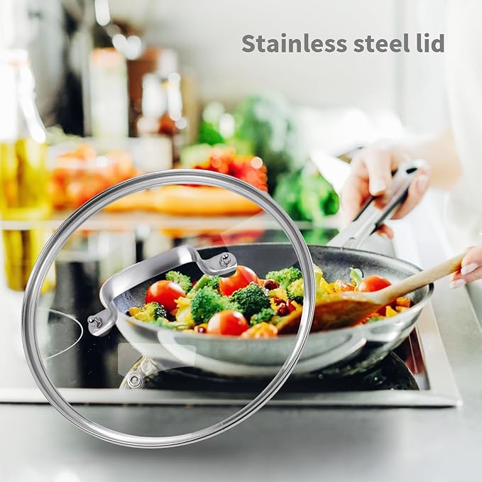9" Tempered Glass Pan Lid with Steam Vent, Thickened to 4mm and Dishwasher Safe and Oven up to 480℉, Universal Lid Fit for Cast Iron Skillets, Frying Saute Pan, Cooking Pot