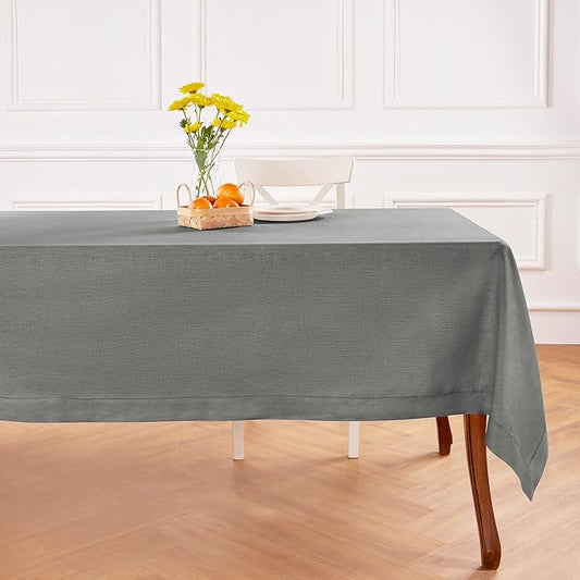 Solino Home Linen Tablecloth 60 x 108 Inch - Classic Hemstitch 100% Pure Linen Steel Gray Table Cloth for Rectangle Tables - Machine Washable Tablecloth