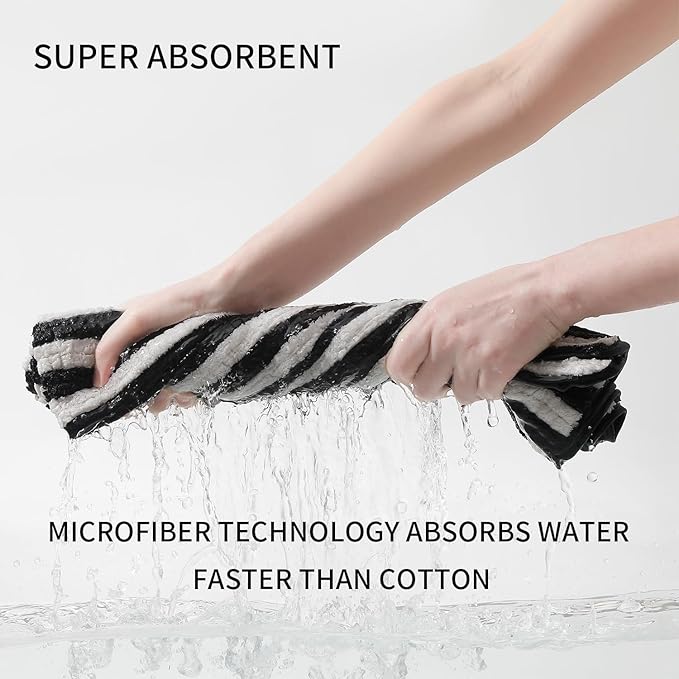 18-Piece Microfiber Bath Towels Set - 6 Bath Sheet, 6 Hand Towels, 6 Washcloths, Soft, Highly Absorbent Bathroom Towel, Quick Dry & Less Lint Shower towel for Bathroom, Hotel, Spa, Dorm-Black White