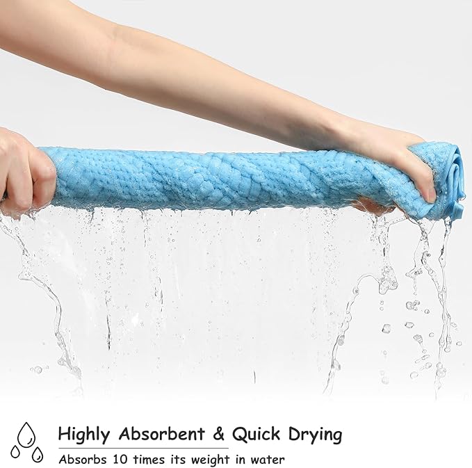 18 Pcs Blue Woven Family Towels Set-6 Bath Sheets,6 Hand Towels,6 Washcloths Soft Microfiber Towels Absorbent Shower Towel Quick Dry Beach Chair Towel Lint Less Towels Set for Bathroom Spa Gym Hotel