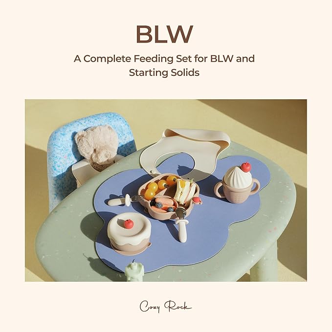 Silicone Baby Feeding Set, Gelato Collection Baby Led Weaning Supplies, First Self-Feeding Set with Suction Bowl & Plate, Sippy Cup & Bib, Fork & Spoon - Brown