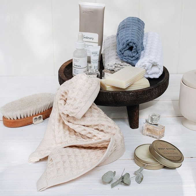 sea me at home Waffle Washcloths Set, 100% Turkish Cotton (Beige)