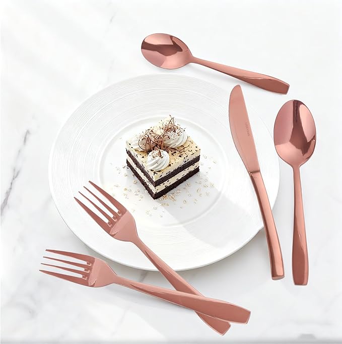 Rosegold 40 Piece Silverware Set,Stainless Steel Flatware Set for 8,18/0 Rust-Proof Cutlery Set with Forks & Spoons,Mirror Polished Dishwasher Safe - Heavy Duty Tableware for Home & Dining