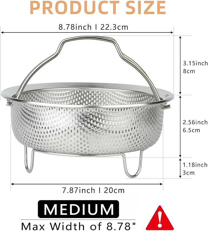 Vegetable Steamer Basket - Stainless Steel Pot Insert for Dumpling, Food Steamers & Cooking | Universal Fit for Most Pots (6 Qt)