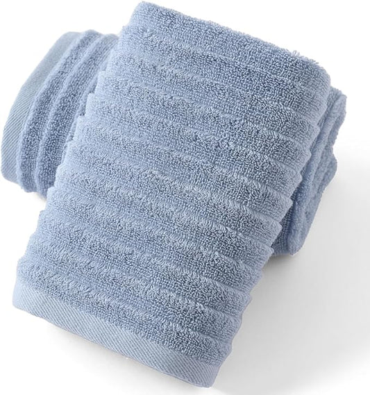 sense gnosis Blue Hand Towel Set of 2 Soft Stereoscopic Ladder Striped Design 100% Cotton Absorbent Luxury Decorative Towel for Bathroom 13 x 29 Inch