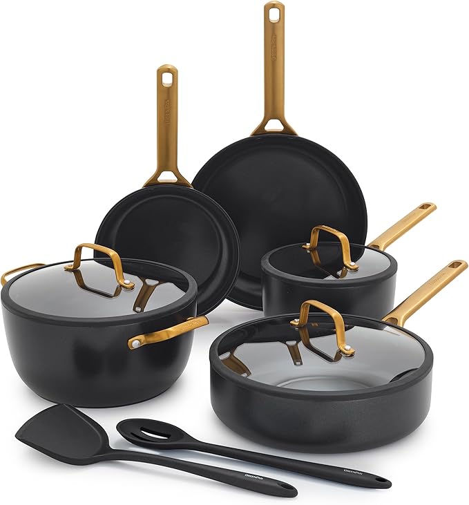 GreenPan Nonstick Reserve Pro 10 Piece Cookware Set, NSF Certified Ceramic, Hard Anodized PFAS-Free Pots & Pans Set with Lids, Stainless Steel Handles, Oven & Dishwasher Safe, Black