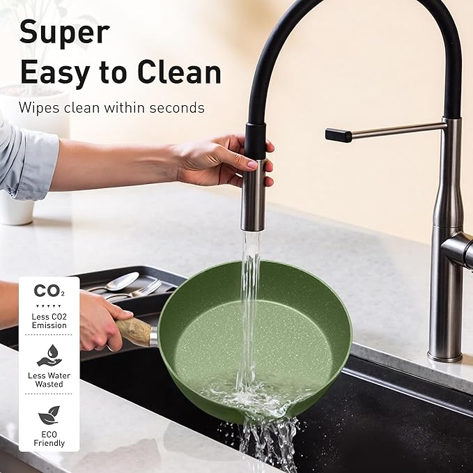 DishDelight Pots and Pans Set Non Stick, 17 Pieces Granite Kitchen Cookware Sets with Nonstick Granite Coating, Induction Cooking Set for Present, Green