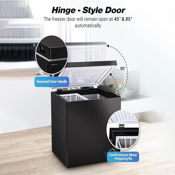 Deep Freezer, 3.5 Cu.Ft Chest Freezer, Small Top Door Deep Freezer with 7 Adjustable Temperature and Removable Basket, Energy Saving for Home Kitchen Office Black