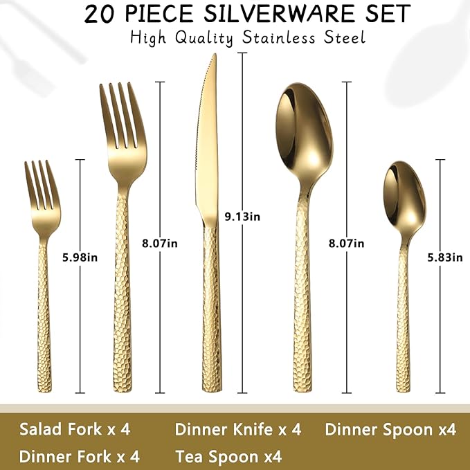 Silverware Set of 40 Stainless Steel Flatware Set for 8 Includes Forks Spoons Knives Kitchen Cutlery Sets for Home Restaurant Hotel