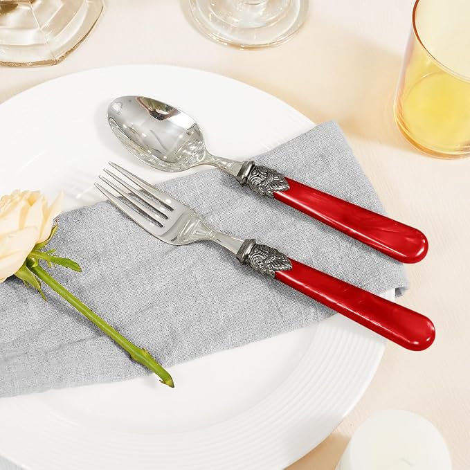 20 Pieces 18/10 Stainless Steel Elegant Silverware Set for 4,Vintage Flatware Set,Dishwasher Safe (20, Red)