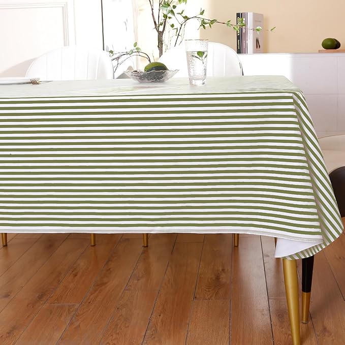 Walrus Heavy Duty Vinyl Tablecloth with Flannel Backing Waterproof Oil-Proof Plastic Table Cloth Stain-Resistant Wipeable Rectangle or Square Table Cover for Indoor and Outdoor (Stripe, 60X84 Inch)