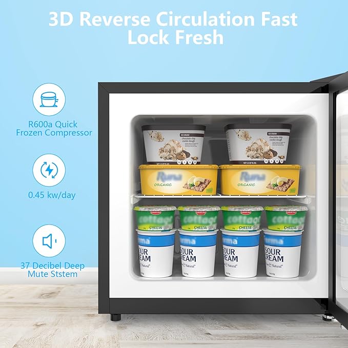 COWSAR 1.2 Cu.Ft Compact Freezer, Upright Freezers with Handle, Removable Shelves, Adjustable Thermostat, Low Noise Stand up Congelador for Dorm, Office, Commercial,Black