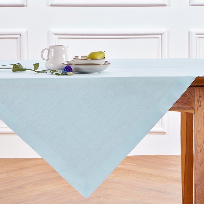 Solino Home Linen Tablecloth 52 x 52 Inch - 100% Pure Linen Ice Water Square Tablecloth - Fete, Machine Washable Table Throw for Holiday, New Year