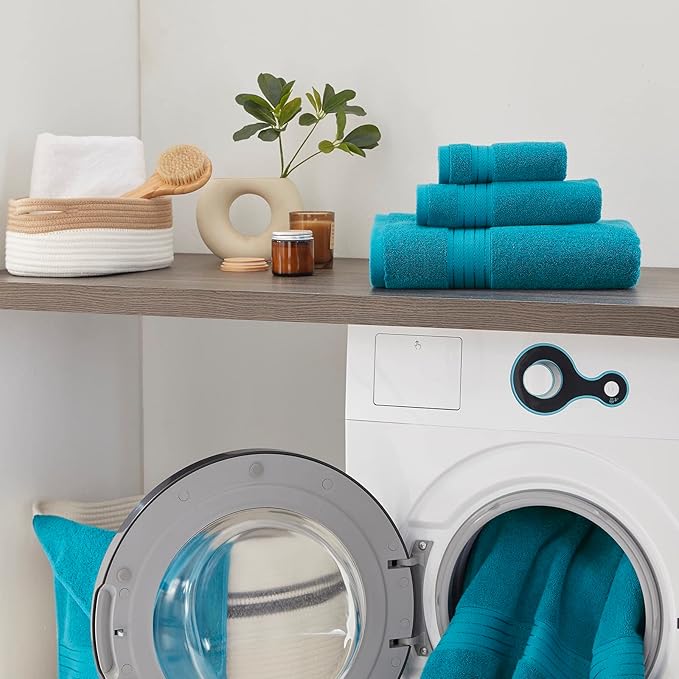 COZYART Crystal Teal/Peacock Blue Bath Towel Set for Bathroom Soft Absorbent Durable 650 GSM Turkish Cotton Towel Set of 6, 2 Large Bath Towels, 2 Hand Towels, 2 Washclothes