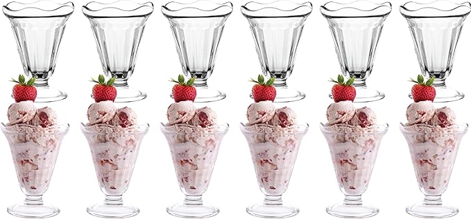 Vikko Glass Dessert Cups, Set of 12 Footed Ice Cream Bowls, 7.5 Ounce Milkshake Glasses, Thick and Durable Parfait Sundae Cups
