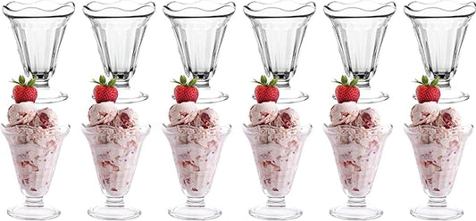 Vikko Glass Dessert Cups, Set of 12 Footed Ice Cream Bowls, 7.5 Ounce Milkshake Glasses, Thick and Durable Parfait Sundae Cups