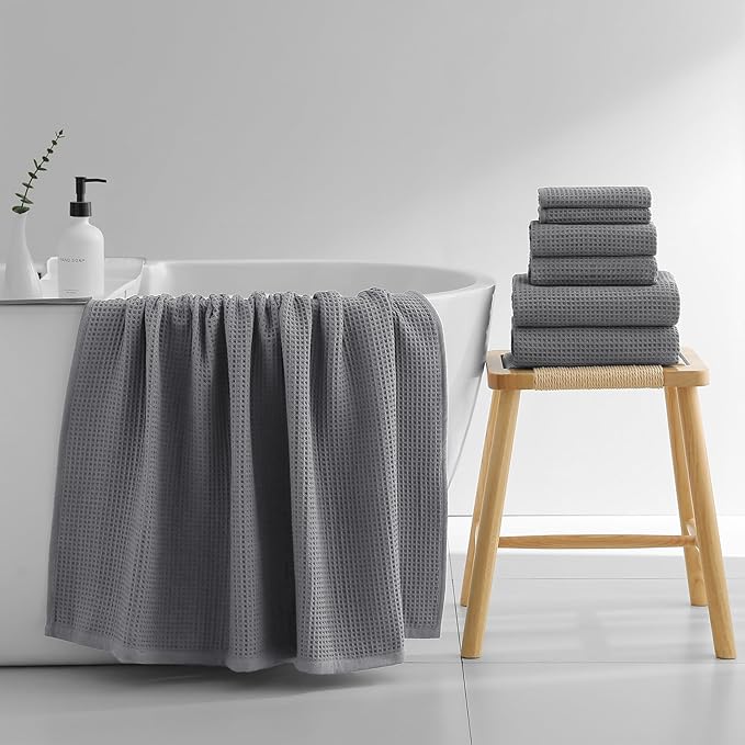 40 x 80 Inches Extra Large Bath Sheets Towels Microfiber Waffle Oversized Bath Towels for Bathroom Quick Dry Lightweight (Dark Grey, Bath Sheets set-6PCS)