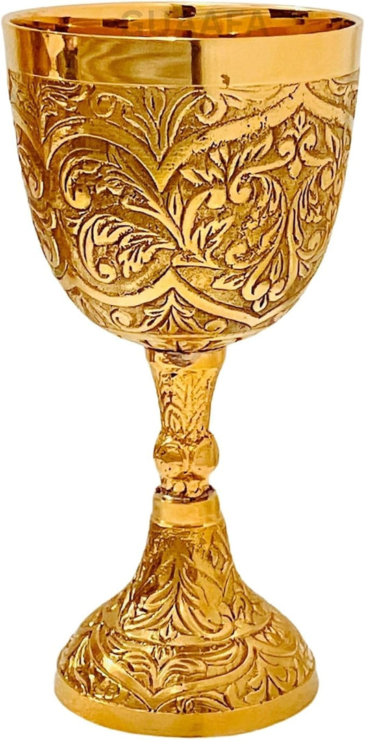 GUAAFA Medieval Goblet Vintage Chalice 6" - 1x Handmade Brass Drinkware for Royal Wedding Anniversary Christmas Gifts 7oz -King Arthur Renaissance Ceremonial Wine Glass (King & Queen Chalice)