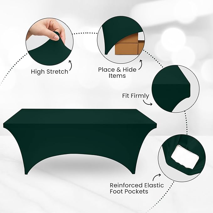 Utopia Kitchen 6FT Spandex Tablecloth [10 Pack, Hunter Green] 200 GSM Stretch, Fitted, Washable and Wrinkle Resistant Table Cloth Rectangle Cover for Trade Shows, Wedding, Parties [72Lx30Wx30H Inch]