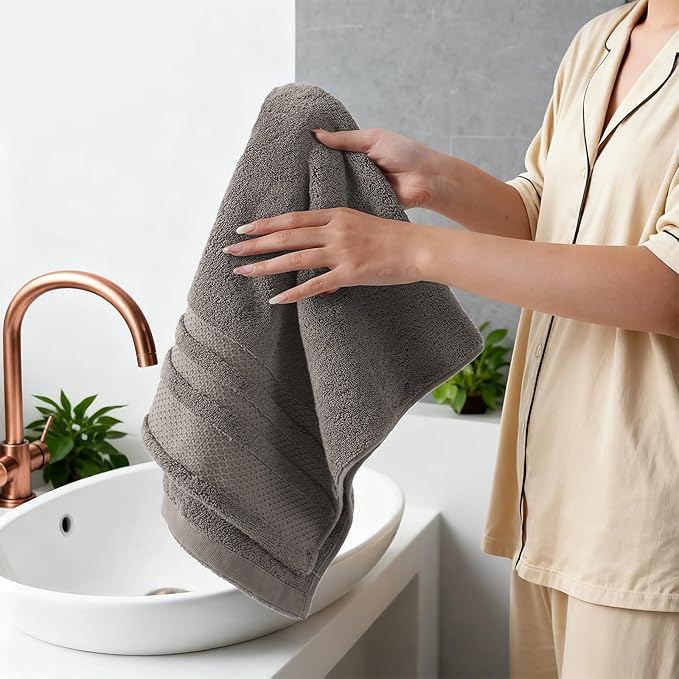 REDKISS 6 Pack Premium Hand Towels for Bathroom, 13 x 30 inch, 100% Cotton Hand Towel Set of 6, Super Soft and Highly Absorbent Towels for Bathroom, Gym, Spa, Shower, and Hotel, Brown