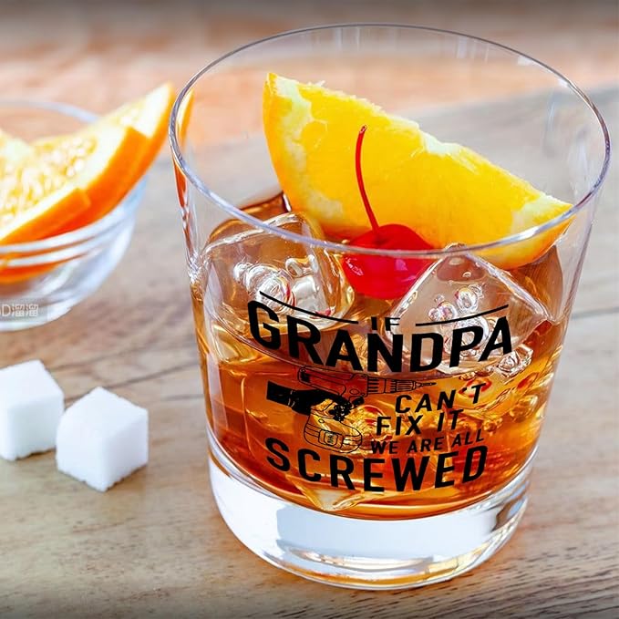 Grandpa Whiskey Glasses 10 oz, Grandpa Gifts for Birthday Christmas Father's Day, Funny Old Fashioned Rocks Glasses Cup for Men Drinking Scotch Bourbon Liquor