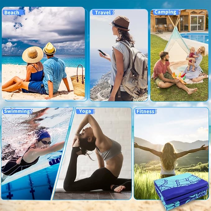 2 Pack Microfiber Lightweight Beach Towel 71"x32" Oversized Extra Large Thin Sand Free Towels Travel Swim Pool Yoga Gym Camping for Adults Women Men Beach Essentials Accessories Vacation Gift